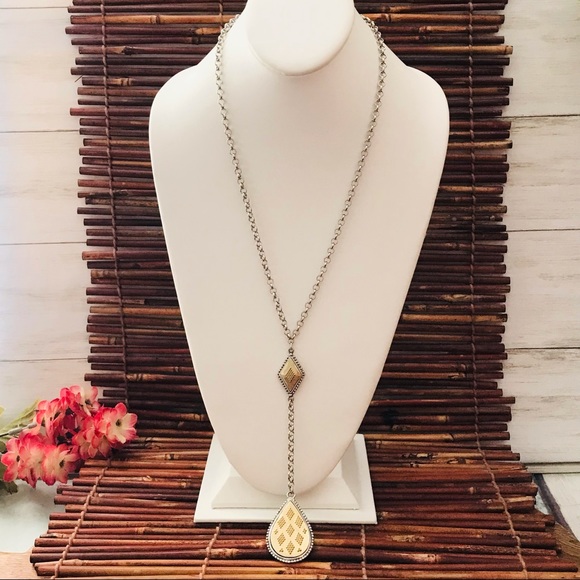 Chico's Reversible Drop Pendant Silver & Gold Tone Necklace - Picture 3 of 9